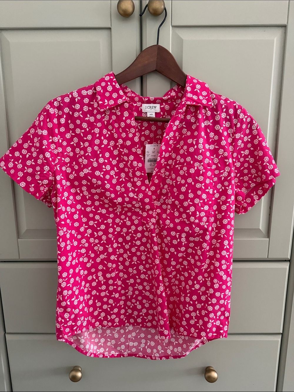 J. Crew Hot Pink Floral Short-Sleeve Button-Down Shirt